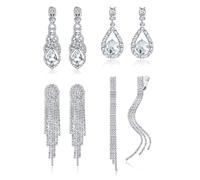 Diamday boucles d'oreilles pendantes à clip en argent pour femmes boucles d'oreilles pompon strass ailes scintillantes pour les mariées demoiselles d'honneur bijoux de bal de mariage non percés
