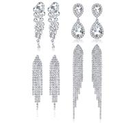 Diamday boucles d'oreilles pendantes à clip en argent pour femmes boucles d'oreilles pompon strass ailes scintillantes pour les mariées demoiselles d'honneur bijoux de bal de mariage non percés