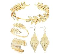 Diamday Déesse Costume Accessoires Ensemble Grec Romain pour Femmes Bracelet Feuilles de Bras Couronne Bandeau Perle Feuille Boucles D'oreilles Pendantes pour Mariage Accessoires Halloween
