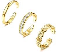 Diamday Ensemble de Bagues d'orteil en Or 14K pour Femmes Anneaux d'orteil Réglables Anneaux d'orteil à Bande Ouverte avec Fleur de Marguerite en CZ Ensemble de Bijoux de Pied de Plage pour Femmes