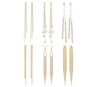 Diamday Long Boucles d'Oreilles Pendantes avec Pompon Pour Femmes et Filles, 6 Paires Boucles D'Oreilles MéTal Argenté/Doré, Cristal Perle Pierre Du Rhin Mariage Bal De Promo Cadeau