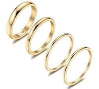 Diamday Or 14K 4 Pièces Ensemble Bague Superposables Knuckle Midi Bague Plaine Phalange Bande Anneaux Femmes Empilable Bague 1MM 2MM 3MM Comfort Fit Taille 52
