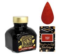 Diamine Flacon 80 ml ancien en cuivre Stylo plume Bouteille d'encre + Lot de 18 cartouches d'encre