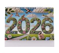 Diamond Art Calendrier 2026, calendrier de bureau debout à faire soi-même, peinture diamant avec motif mensuel rabattable et liste de choses à faire, kit d'artisanat de table pour décoration de bureau