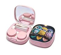 Diamond Art Étui à lentilles de contact avec pince à épiler et outil de retrait pour usage quotidien et extérieur Motif hibou Rose