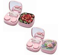 Diamond Art Étui à lentilles de contact pour peinture diamant Rose Art dur voyage Boîte de rangement avec pince à épiler Outil de retrait pour usage quotidien en extérieur, 2 pièces - B, Moderne