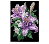 Diamond Art Painting Carnet de croquis A5, 50 pages à faire soi-même, vierge, peinture diamant, bloc-notes avec motif de fleur exquis, journal intime, carnet de croquis, 03-violet