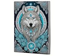 Diamond Art Painting Carnet de notes A5, 60 pages à faire soi-même, carnet de croquis, peinture diamant, carnet de notes avec motif papillon exquis, journal intime, cuir, carnet de croquis 01-loup