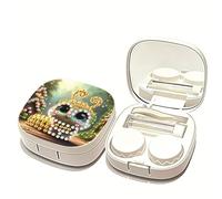 Diamond Art Peinture Portable Étui à lentilles de contact avec miroir avec boîte de rangement Pince à épiler Porter Bâton Portable Contacts Yeux Mini étui Conteneur avec Bouchons L et R pour la maison