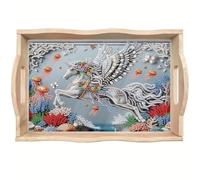 Diamond Art Plateau rectangulaire en bois percé à pois pour restaurant, collation, thé, café, cheval-1