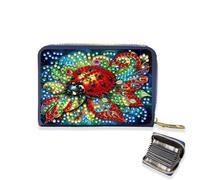 Diamond Art Portefeuille pour cartes de crédit pour femme, anti-démagnétisation Diamond Art en cuir avec fermeture éclair, portefeuille simple face, 03-coccinelle