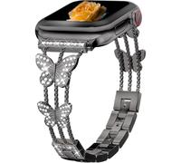 Diamond Butterfly Metal Band Compatible with Apple Watch Ultra3/2/1 SE3/2/1 Series11/10/9/8/7/6/5/4/3/2/1 Bracelet Luxe à Strass pour Femme pour 38/40/41/42/44/45/46/49mm - Noir