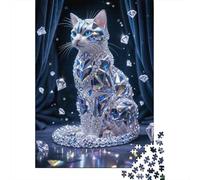 Diamond Cat Statue 1000 Piece Jigsaw Puzzle Crystal Cat Silhouette Art for Adults Teens Educational Game Decompression 52x38cm 1000pcs