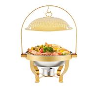 Diamond Chafing Dish avec couvercle suspendu, 6 l, acier inoxydable, doré, rond, brûleur à alcool, 42 x 57 cm, pour buffet et restauration
