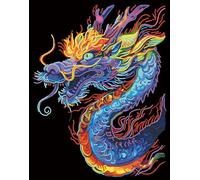 DIAMOND DOTZ 2594355 Kit de peinture diamant 5D original, motif dragon fluo, avec couleurs fluo et velours, pour adultes et enfants à partir de 12 ans, intermédiaires