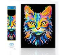 DIAMOND DOTZ 2594365 - Kit de peinture diamant 5D original - Chat néon - Avec couleurs fluo et velours - Pour adultes et enfants à partir de 12 ans