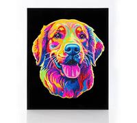 DIAMOND DOTZ 2594367 - Kit de peinture diamant 5D originale - Motif : golden retriever - Avec couleurs fluo et velours - Pour adultes et enfants à partir de 12 ans