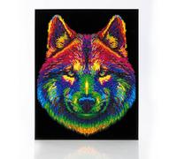 DIAMOND DOTZ 2594370 - Kit de peinture diamant 5D original - Motif loup néon - Avec couleurs fluo et velours - Pour adultes et enfants à partir de 12 ans
