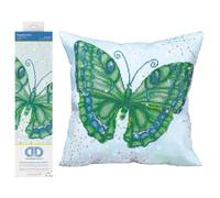 Diamond Dotz Coussin Papillon Verrt Kit de Peinture au Diamant, Résine, Blanc, 45 x 45cm