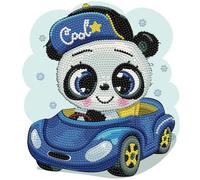 DIAMOND DOTZ DBX.038 Kit de Peinture 5D en Forme de Panda dans la Voiture avec 2 849 Pierres de mosaïque en Diamant Bleu Env. 22 x 22 cm