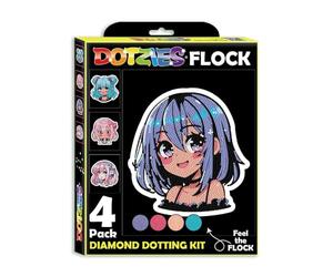 DIAMOND DOTZ DOTZIES 2594444 Kit de peinture diamant 5D original, motif anime néon, 4 images diamant colorées avec floc, kit de pointillage pour enfants à partir de 6 ans, débutants