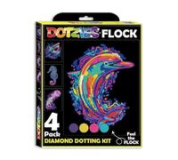 DIAMOND DOTZ DOTZIES 2594445 Kit de peinture diamant 5D original Motif animaux marins fluo 4 images diamant colorées avec flocage Kit de pointillage pour enfants à partir de 6 ans pour débutants