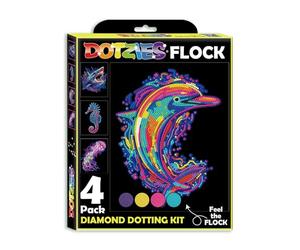 DIAMOND DOTZ DOTZIES 2594445 Kit de peinture diamant 5D original Motif animaux marins fluo 4 images diamant colorées avec flocage Kit de pointillage pour enfants à partir de 6 ans pour débutants