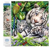 DIAMOND DOTZ Kit de peinture diamant Tigre blanc et ses petits pour adultes - Kit d'art diamant, un kit de loisirs créatifs relaxant avec des gemmes Dotz 52 x 52 cm