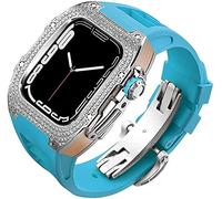 Diamond Face Watch Cover Titanium Alloy Case Rubber Band , pour la série 8/7/6/5/4 / SE, Men Women Remplacement Case et sangle , pour iWatch 45/44mm Kit de mod en acier inoxydable