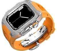 Diamond Face Watch Cover Titanium Alloy Case Rubber Band , pour la série 8/7/6/5/4 / SE, Men Women Remplacement Case et sangle , pour iWatch 45/44mm Kit de mod en acier inoxydable