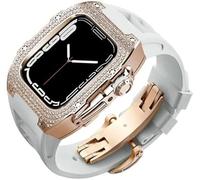 Diamond Face Watch Cover Titanium Alloy Case Rubber Band , pour la série 8/7/6/5/4 / SE, Men Women Remplacement Case et sangle , pour iWatch 45/44mm Kit de mod en acier inoxydable