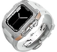 Diamond Face Watch Cover Titanium Alloy Case Rubber Band , pour la série 8/7/6/5/4 / SE, Men Women Remplacement Case et sangle , pour iWatch 45/44mm Kit de mod en acier inoxydable
