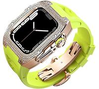 Diamond Face Watch Cover Titanium Alloy Case Rubber Band , pour la série 8/7/6/5/4 / SE, Men Women Remplacement Case et sangle , pour iWatch 45/44mm Kit de mod en acier inoxydable