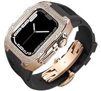Diamond Face Watch Cover Titanium Alloy Case Rubber Band , pour la série 8/7/6/5/4 / SE, Men Women Remplacement Case et sangle , pour iWatch 45/44mm Kit de mod en acier inoxydable