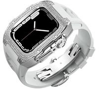 Diamond Face Watch Cover Titanium Alloy Case Rubber Band , pour la série 8/7/6/5/4 / SE, Men Women Remplacement Case et sangle , pour iWatch 45/44mm Kit de mod en acier inoxydable
