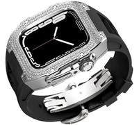 Diamond Face Watch Cover Titanium Alloy Case Rubber Band , pour la série 8/7/6/5/4 / SE, Men Women Remplacement Case et sangle , pour iWatch 45/44mm Kit de mod en acier inoxydable