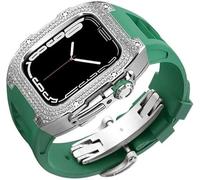 Diamond Face Watch Cover Titanium Alloy Case Rubber Band , pour la série 8/7/6/5/4 / SE, Men Women Remplacement Case et sangle , pour iWatch 45/44mm Kit de mod en acier inoxydable