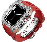 Diamond Face Watch Cover Titanium Alloy Case Rubber Band , pour la série 8/7/6/5/4 / SE, Men Women Remplacement Case et sangle , pour iWatch 45/44mm Kit de mod en acier inoxydable