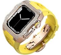 Diamond Face Watch Cover Titanium Alloy Case Rubber Band , pour la série 8/7/6/5/4 / SE, Men Women Remplacement Case et sangle , pour iWatch 45/44mm Kit de mod en acier inoxydable