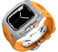 Diamond Face Watch Cover Titanium Alloy Case Rubber Band , pour la série 8/7/6/5/4 / SE, Men Women Remplacement Case et sangle , pour iWatch 45/44mm Kit de mod en acier inoxydable