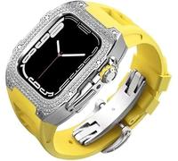 Diamond Face Watch Cover Titanium Alloy Case Rubber Band ， pour la série 8/7/6/5/4 / SE, Men Women Remplacement Case et sangle ， pour iWatch 45/44mm Kit de mod en acier inoxydable