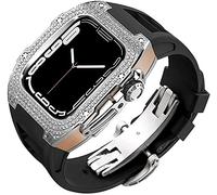 Diamond Face Watch Cover Titanium Alloy Case Rubber Band ， pour la série 8/7/6/5/4 / SE, Men Women Remplacement Case et sangle ， pour iWatch 45/44mm Kit de mod en acier inoxydable
