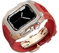 Diamond Face Watch Cover Titanium Alloy Case Rubber Band , pour la série 8/7/6/5/4 / SE, Men Women Remplacement Case et sangle , pour iWatch 45/44mm Kit de mod en acier inoxydable