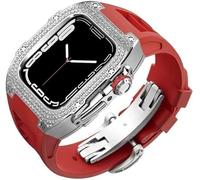 Diamond Face Watch Cover Titanium Alloy Case Rubber Band , pour la série 8/7/6/5/4 / SE, Men Women Remplacement Case et sangle , pour iWatch 45/44mm Kit de mod en acier inoxydable