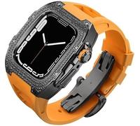 Diamond Face Watch Cover Titanium Alloy Case Rubber Band , pour la série 8/7/6/5/4 / SE, Men Women Remplacement Case et sangle , pour iWatch 45/44mm Kit de mod en acier inoxydable