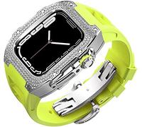 Diamond Face Watch Cover Titanium Alloy Case Rubber Band , pour la série 8/7/6/5/4 / SE, Men Women Remplacement Case et sangle , pour iWatch 45/44mm Kit de mod en acier inoxydable
