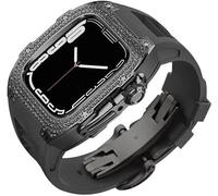 Diamond Face Watch Cover Titanium Alloy Case Rubber Band , pour la série 8/7/6/5/4 / SE, Men Women Remplacement Case et sangle , pour iWatch 45/44mm Kit de mod en acier inoxydable