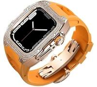 Diamond Face Watch Cover Titanium Alloy Case Rubber Band , pour la série 8/7/6/5/4 / SE, Men Women Remplacement Case et sangle , pour iWatch 45/44mm Kit de mod en acier inoxydable