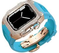 Diamond Face Watch Cover Titanium Alloy Case Rubber Band , pour la série 8/7/6/5/4 / SE, Men Women Remplacement Case et sangle , pour iWatch 45/44mm Kit de mod en acier inoxydable