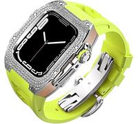 Diamond Face Watch Cover Titanium Alloy Case Rubber Band , pour la série 8/7/6/5/4 / SE, Men Women Remplacement Case et sangle , pour iWatch 45/44mm Kit de mod en acier inoxydable
